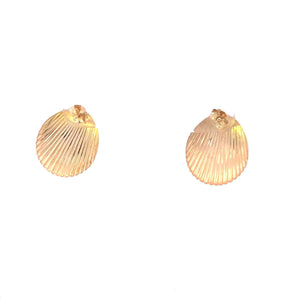 14K Scalloped Vintage Sea Shell Ocean Motif Earrings Yellow Gold