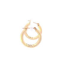 Load image into Gallery viewer, 14K 19.6mm Vintage Diamond Cut Ridged Hoop Earrings Yellow Gold