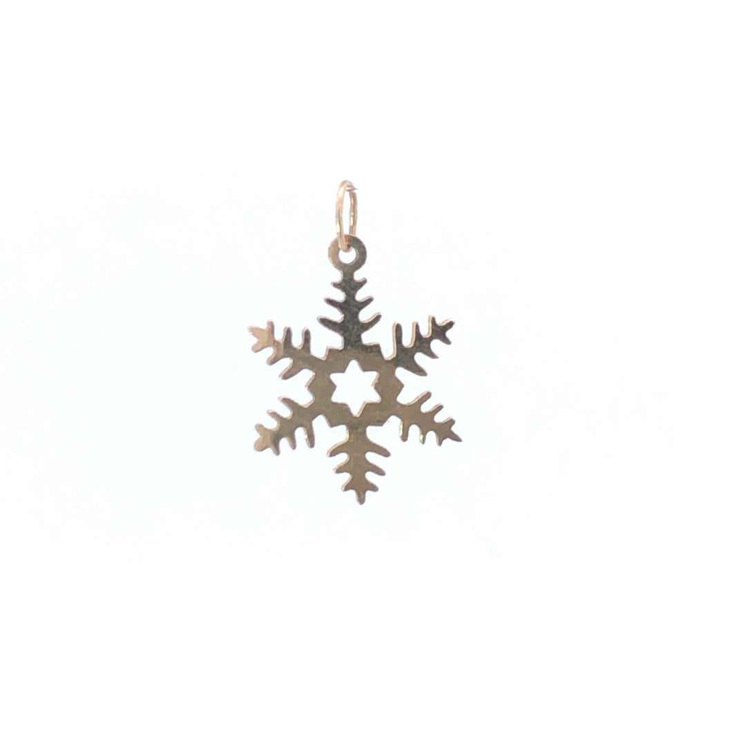 14K Snowflake Vintage Winter Holiday Season Charm/Pendant Yellow Gold