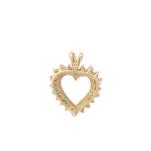 10K Emerald Diamond Heart Vintage Love Pendant Yellow Gold