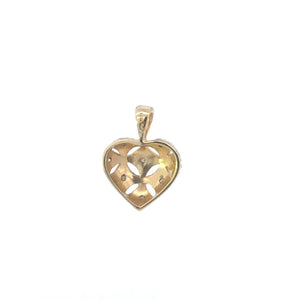 10K Domed Heart Lattice Vintage Love Symbol Pendant Yellow Gold