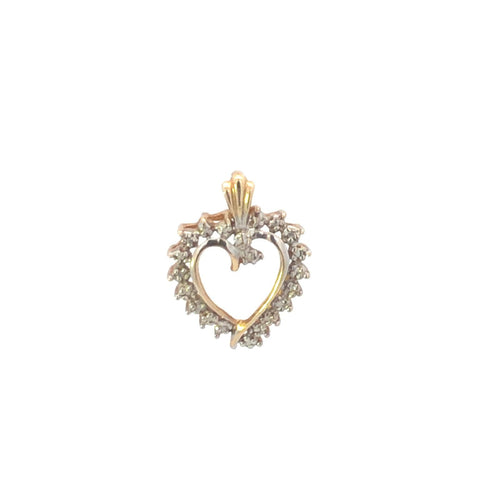 10K Classic Vintage Diamond Heart Love Pendant Yellow Gold