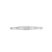 Load image into Gallery viewer, 10K Art Deco Emerald Leaf Vine Filigree Bar Pin/Brooch White Gold