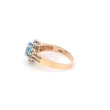 Load image into Gallery viewer, 10K Oval Blue Topaz CZ Halo Vintage Statement Ring Yellow Gold