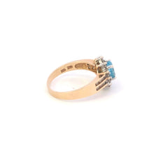 Load image into Gallery viewer, 10K Oval Blue Topaz CZ Halo Vintage Statement Ring Yellow Gold