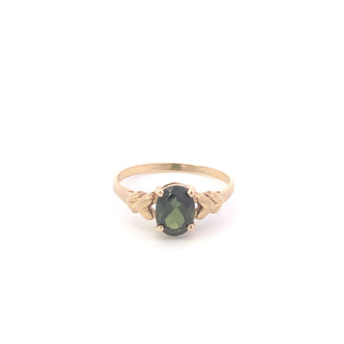 10K Green Tourmaline Vintage Solitaire Statement Ring Yellow Gold