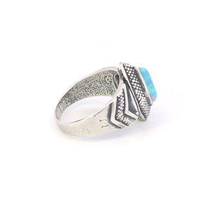 Sterling Silver Kite Syn. Opal Vintage Geometric Statement Ring