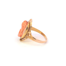 Load image into Gallery viewer, 14K Art Nouveau Ornate Coral Cameo Statement Ring Yellow Gold