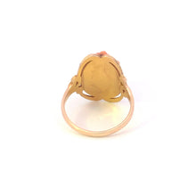 Load image into Gallery viewer, 14K Art Nouveau Ornate Coral Cameo Statement Ring Yellow Gold