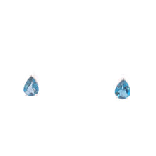 Load image into Gallery viewer, 10K Pear Blue Topaz Solitaire Vintage Stud Earrings White Gold