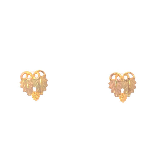 10K Two Tone Black Hills Gold Leaf Stud Earrings Yellow Gold