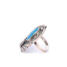 Load image into Gallery viewer, Sterling Silver Southwestern Feather Vine Turquoise Swirl Ring