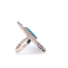 Load image into Gallery viewer, Sterling Silver Southwestern Feather Vine Turquoise Swirl Ring