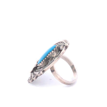 Load image into Gallery viewer, Sterling Silver Southwestern Feather Vine Turquoise Swirl Ring