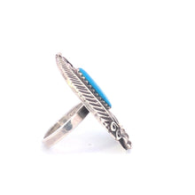 Load image into Gallery viewer, Sterling Silver Southwestern Feather Vine Turquoise Swirl Ring