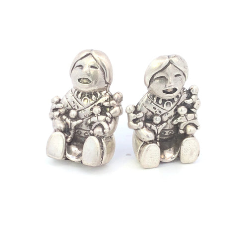 Sterling Silver Kachina Doll Native American Southwestern Clip Earrings