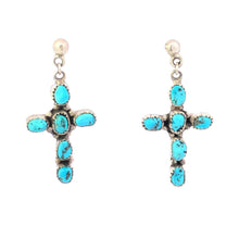 Load image into Gallery viewer, Sterling Silver Ornate Turquoise Cross Christian Faith Earrings