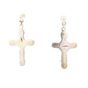 Sterling Silver Ornate Turquoise Cross Christian Faith Earrings