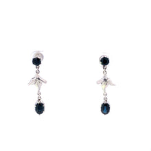 Load image into Gallery viewer, Platinum Natural Sapphire Ornate Leaf Dangle Earrings