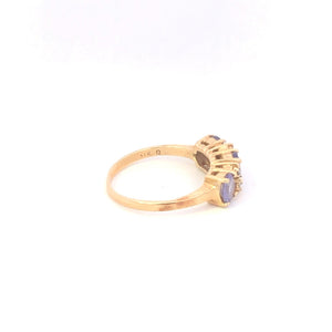 14K Oval Tanzanite Diamond Statement Band Ring Yellow Gold