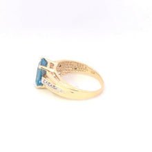 Load image into Gallery viewer, 10K Emerald Cut Blue Topaz Diamond Statement Ring Yellow Gold