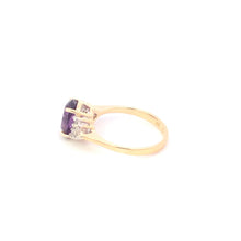 Load image into Gallery viewer, 14K Oval Amethyst Diamond Cluster Accent Ring Yellow Gold