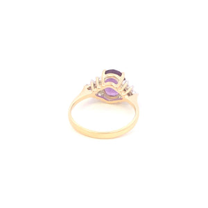 14K Oval Amethyst Diamond Cluster Accent Ring Yellow Gold