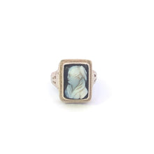 Load image into Gallery viewer, 14K Carved Black Onyx Filigree Statement Ring White Gold
