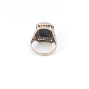 14K Carved Black Onyx Filigree Statement Ring White Gold