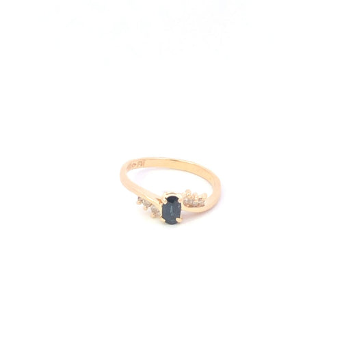 14K Oval Sapphire Diamond Cluster Accent Ring Yellow Gold