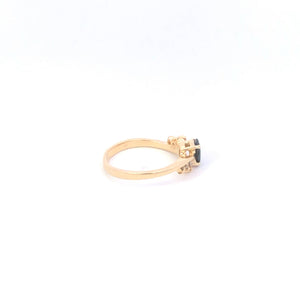 14K Oval Sapphire Diamond Cluster Accent Ring Yellow Gold