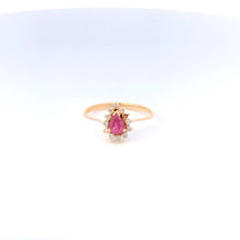 Load image into Gallery viewer, 14K Pear Cut Ruby Diamond Halo Vintage Ring Yellow Gold