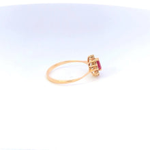 Load image into Gallery viewer, 14K Pear Cut Ruby Diamond Halo Vintage Ring Yellow Gold