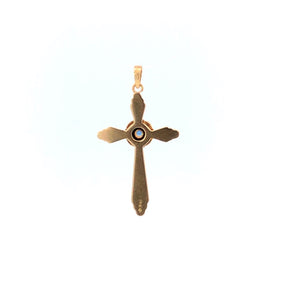 14K Vintage Sapphire Classic Cross Christian Pendant Yellow Gold