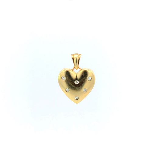 14K Diamond Love Symbol Rounded Heart Pendant Yellow Gold