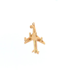 14K 3D Jet Airliner Air Plane Travel Souvenir Charm/Pendant Yellow Gold