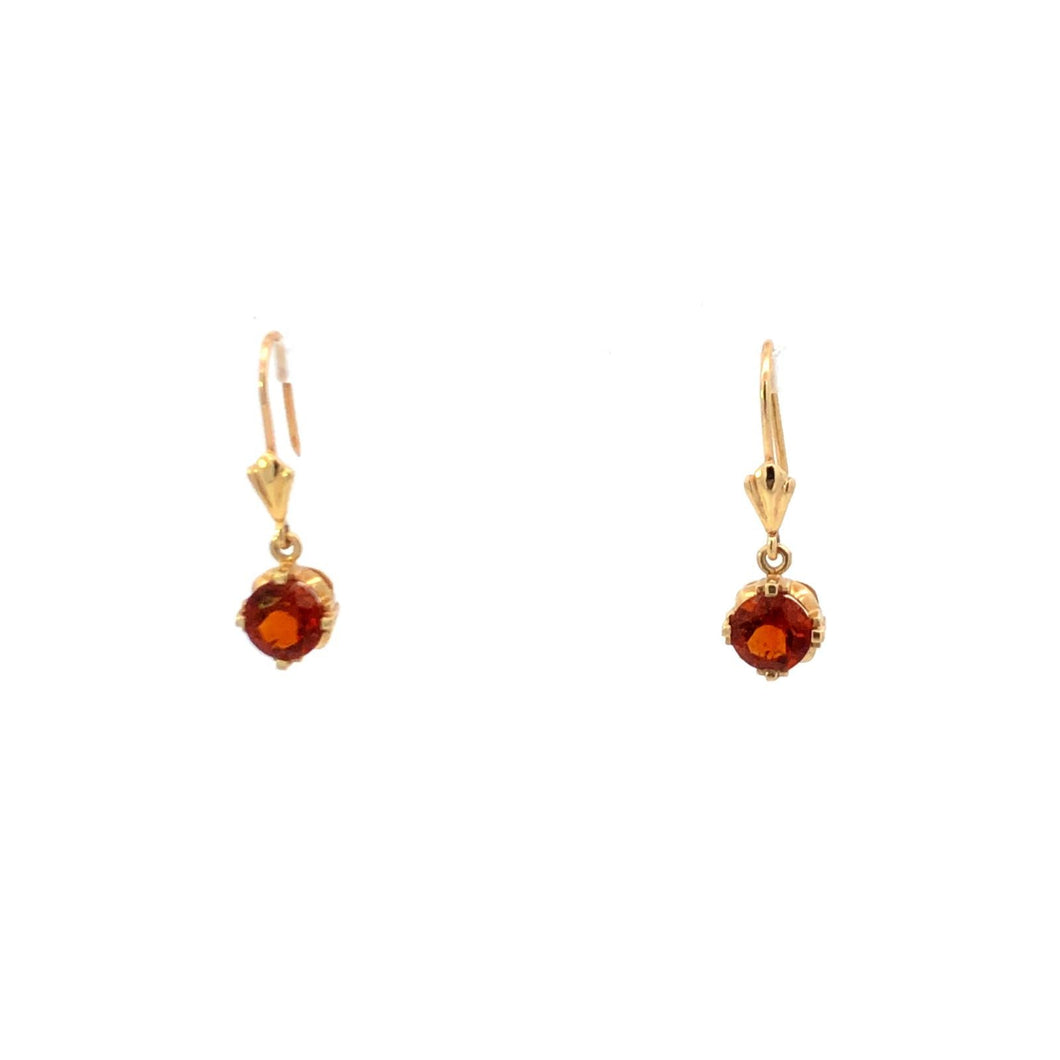 14K Syn. Orange Sapphire Ornate Dangle Earrings Yellow Gold