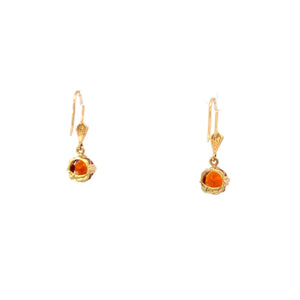 14K Syn. Orange Sapphire Ornate Dangle Earrings Yellow Gold