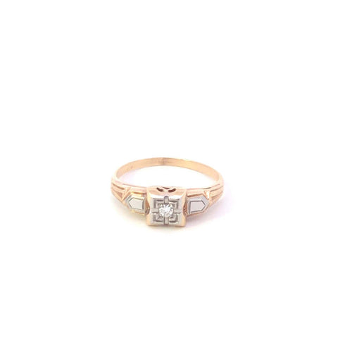 14K 1940's Diamond Solitaire Classic Promise Ring Yellow Gold
