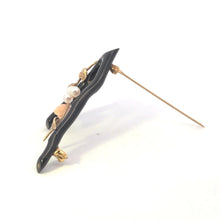 Load image into Gallery viewer, 14K Black &amp; Pink Coral Pearl Branch Rose Pin/Brooch Yellow Gold