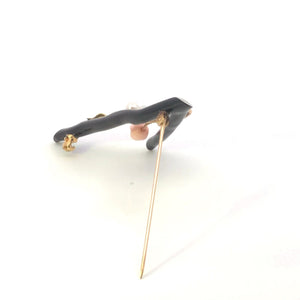 14K Black & Pink Coral Pearl Branch Rose Pin/Brooch Yellow Gold