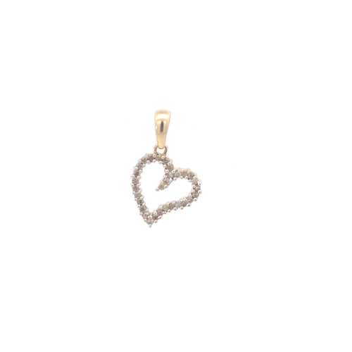 14K Curvy Diamond Heart Love Symbol Romantic Pendant Yellow Gold