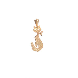 14K Diamond Cut Cat Kitty Kitten Animal Pet Charm/Pendant Yellow Gold