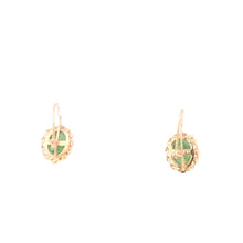 Load image into Gallery viewer, 14K Oval Nephrite Vintage Cabochon Dangle Earrings Yellow Gold