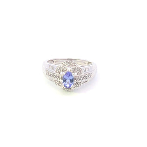 14K Oval Tanzanite Diamond Halo Statement Ring White Gold