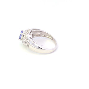 14K Oval Tanzanite Diamond Halo Statement Ring White Gold