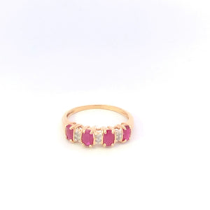 14K Oval Ruby Diamond Vintage Wedding Band Ring Yellow Gold