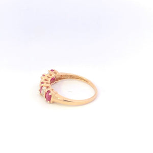 14K Oval Ruby Diamond Vintage Wedding Band Ring Yellow Gold