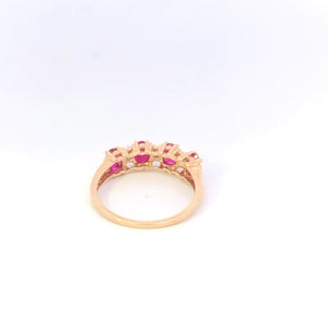 14K Oval Ruby Diamond Vintage Wedding Band Ring Yellow Gold