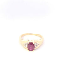 Load image into Gallery viewer, 14K Oval Ruby Diamond Cluster Engagement Ring Yellow Gold